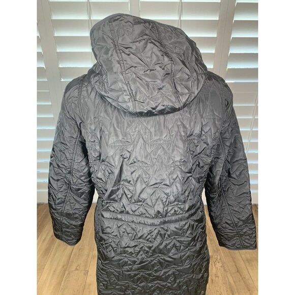 Avec Les Filles Black Anorak Quilted Star Parka Coat Large Hooded Cinched Winter - Picture 5 of 12